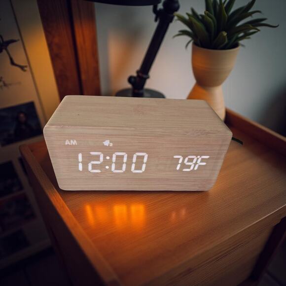 LED Wood Digital Alarm Clock With Brightness Electronic Clock With Temp - Picture 1 of 6